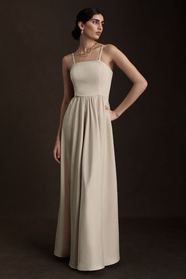 BHLDN Elsie Straight Neck Satin A Line Gown Anthropologie