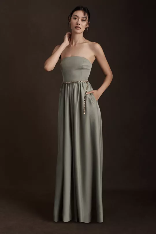 BHLDN Elsie Straight-Neck Satin A-Line Gown