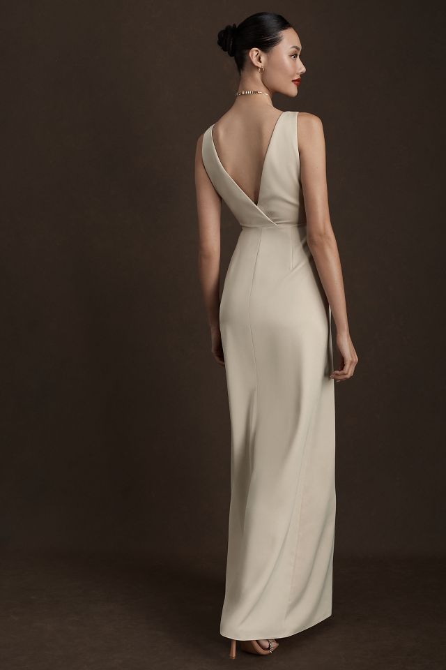 BHLDN Piper V Neck Side Slit Satin Gown