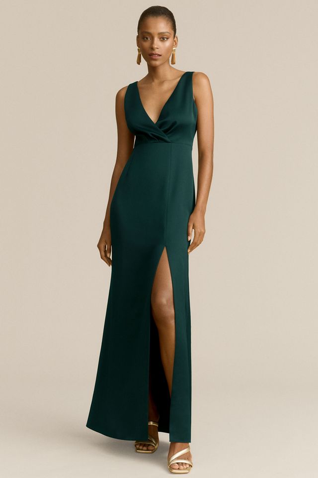 BHLDN Piper V-Neck Side-Slit Satin Gown | Anthropologie