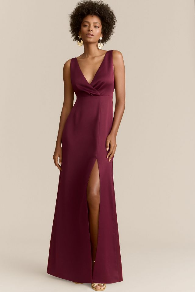 V neck shop satin gown