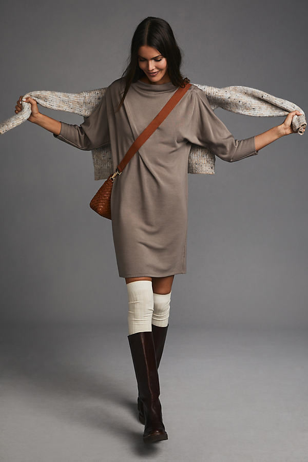 Stateside Pleated Fleece Dress In Brown