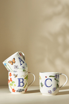 G Decor Personalised Blossom Monogram Ceramic Coffee Mug - White Floral Alphabet Mug
