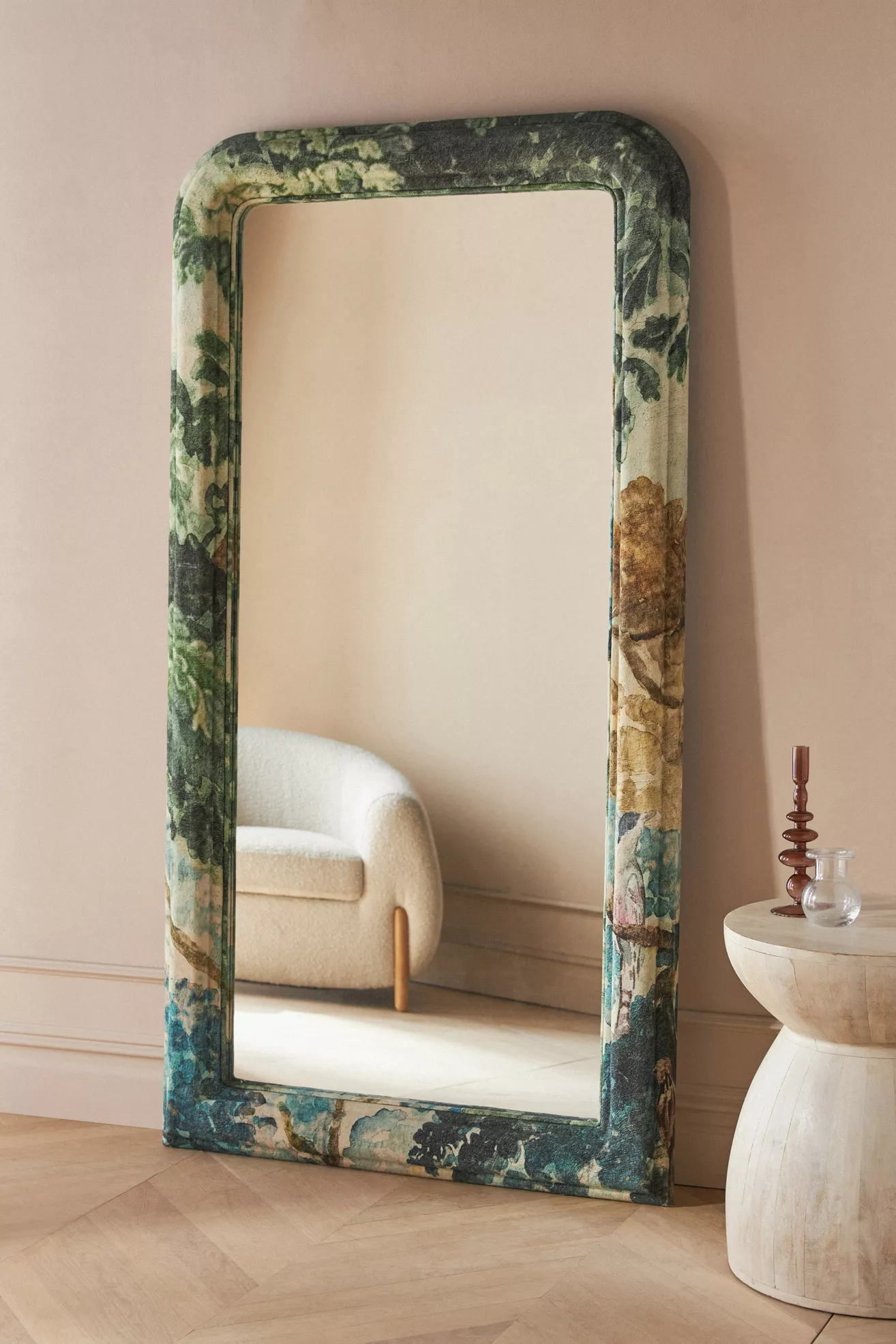 Judarn Upholstered Fabric Floor Mirror