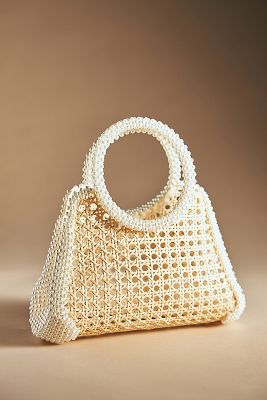 Pearl-Embellished Rattan Circle-Handle Bag | Anthropologie