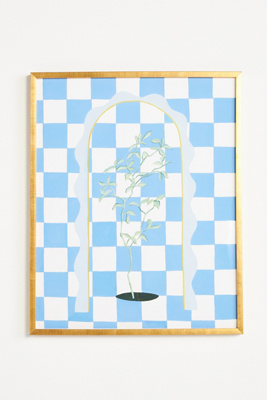 Artfully Walls Blue Check With Wavy Arch Wall Art