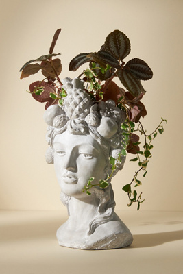 Anthropologie Gianna Grecian Bust Pot In Grey