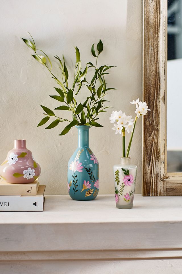 Floral Painted Glass Vase #1