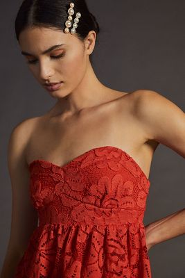 Red Lace Strapless Dress