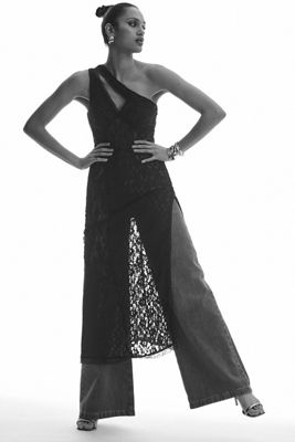 By Anthropologie One-Shoulder Lace Sleep Dress