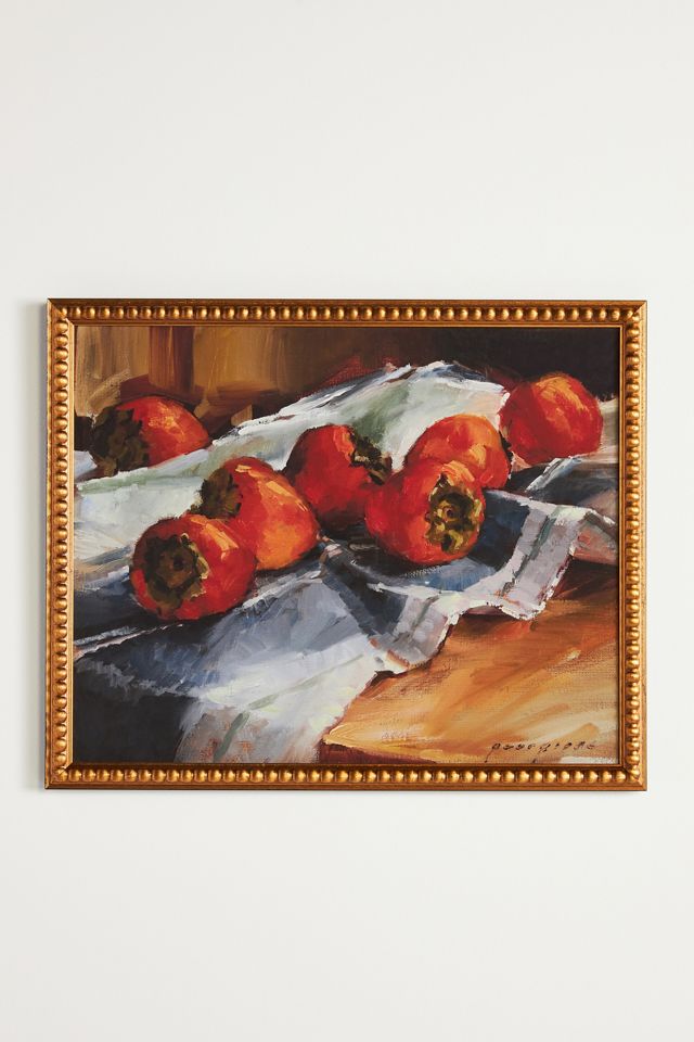 Persimmons on Striped Blue Towel Wall Art #1