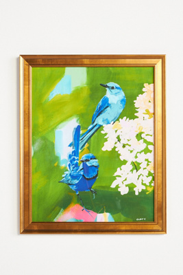 Artfully Walls Myra And Bonnie Blue Birds Painting Wall Art In Green