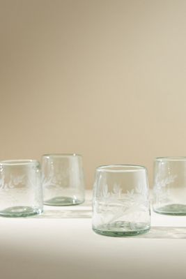 Engraved Floral Double Old Fashioned Glasses, Set of 4