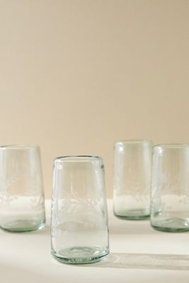 Engraved Floral Highball Glasses, Set of 4