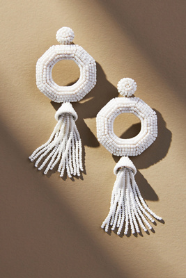 Deepa Gurnani Isha Tassel Drop Earrings In White