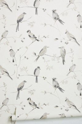 Anthropologie Bird Song Wallpaper In Grey