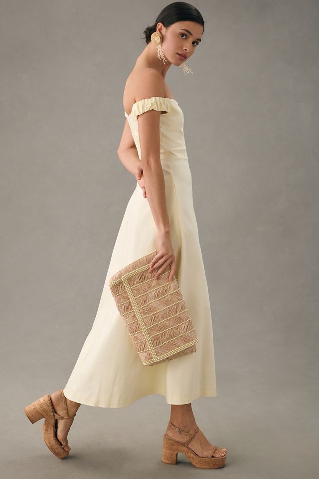 Raffia Pearl-Embellished Clutch