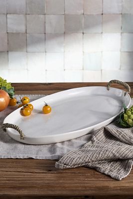 Terrain Ceramic Serving Platter With Handles, Oval