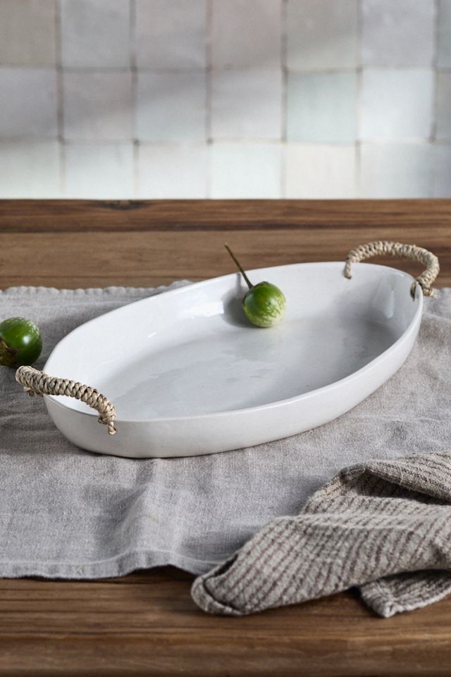 Ceramic Serving Platter with Handles, Oval