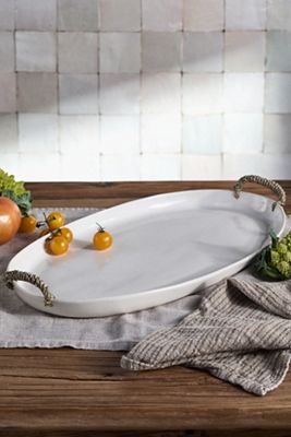 Ceramic Serving Platter with Handles, Oval