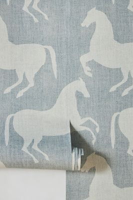 Mitchell Black Paper Horses Wallpaper In Blue