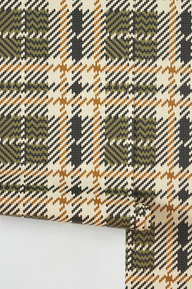 Clark Plaid - Wood Lawn Green Wallpaper – Mitchell Black