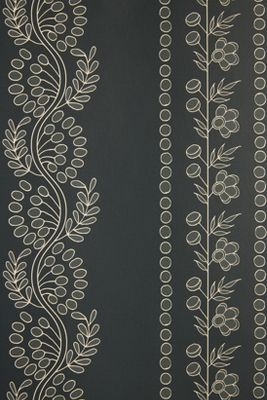 Mitchell Black Botanic Stripe Wallpaper In Black
