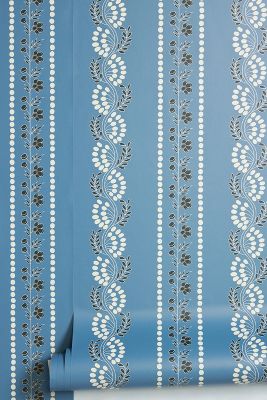 Mitchell Black Botanic Stripe Wallpaper In Blue