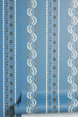 Mitchell Black Botanic Stripe Wallpaper In Blue