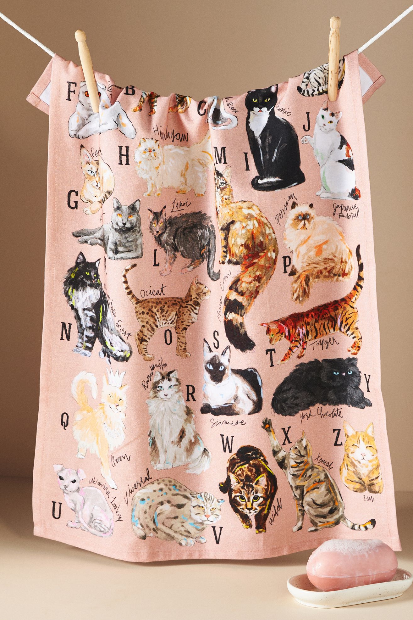 Cat Breeds A-Z Dish Towel - Pink, One Size