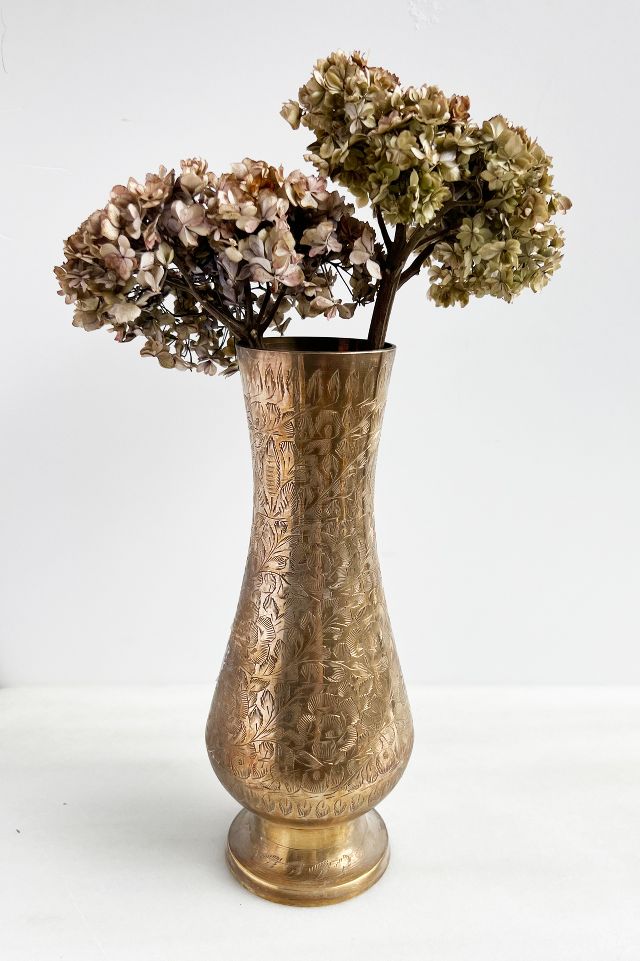 Old Flame Candle Co. Vintage Floral Etched Brass Vase