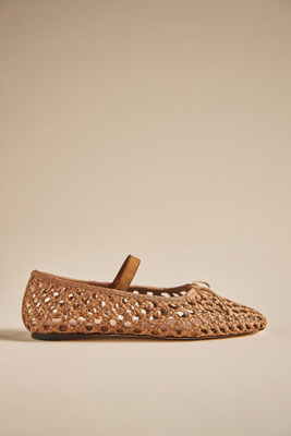 Loeffler Randall Leonie Grosgrain-trimmed Raffia Mary Jane Ballet Flats In Brown