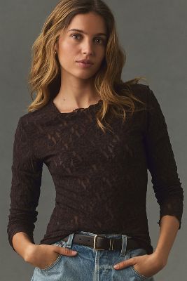Shop Hanky Panky Signature Lace Long-sleeve Top In Brown
