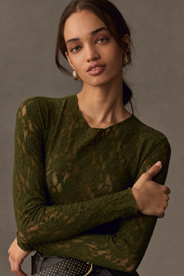 Hanky Panky Signature Lace Long Sleeve Top In Green