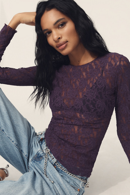Hanky Panky Signature Lace Long-sleeve Top In Purple