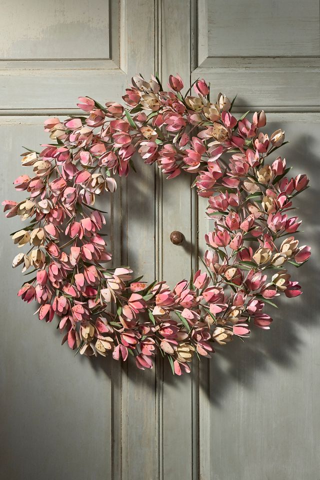 Magnolia and tulip spring wreath