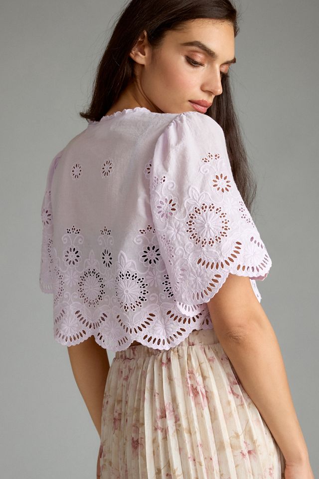 By Anthropologie Cropped Eyelet Tie-Front Top #2