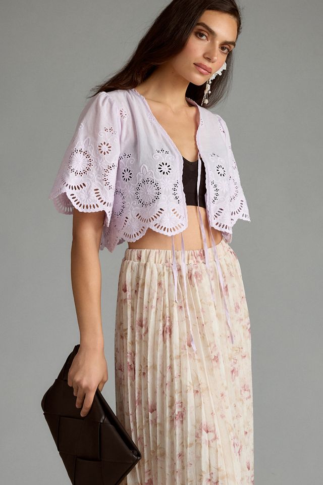 By Anthropologie Cropped Eyelet Tie-Front Top #1