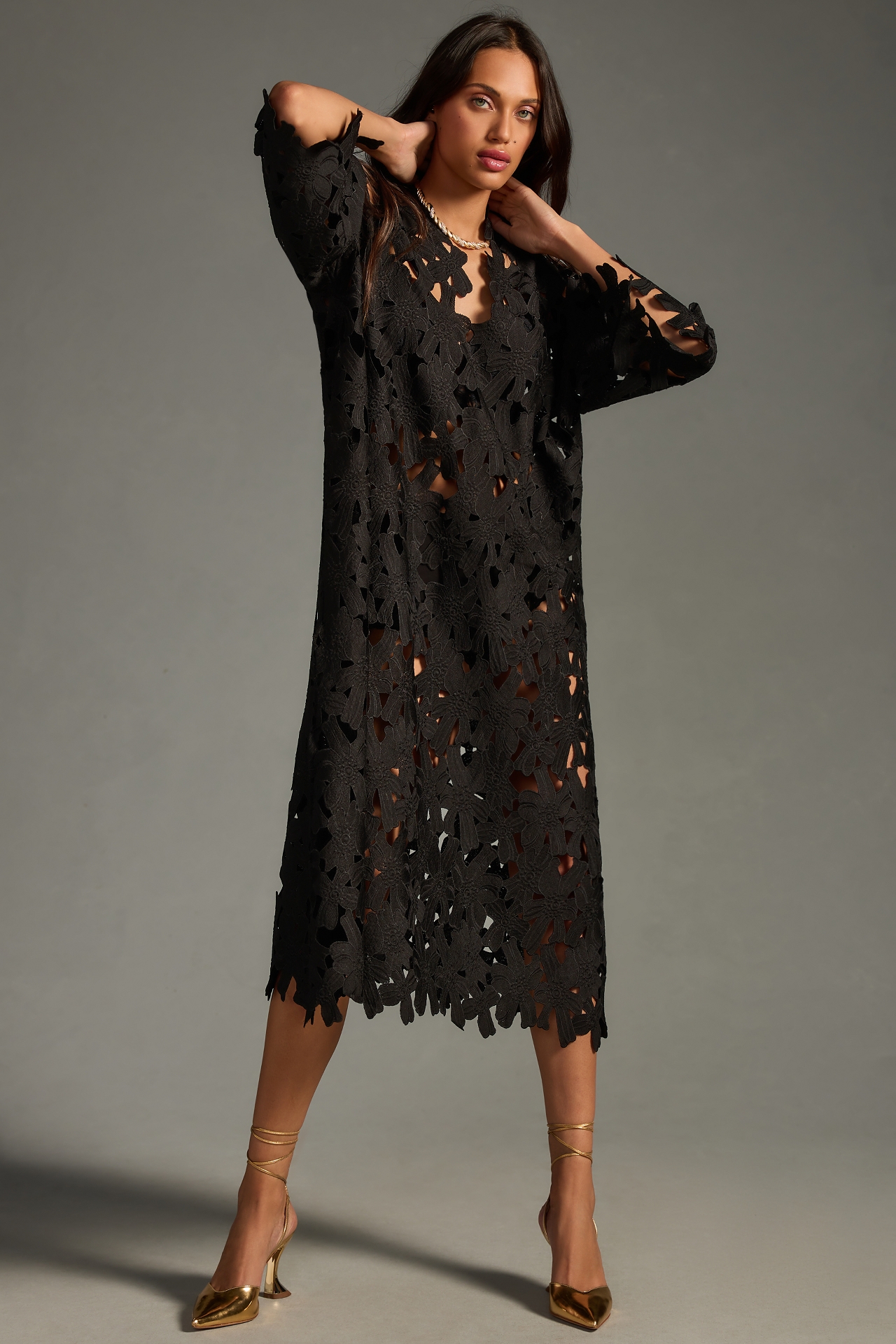 By Anthropologie Floral Eyelet Kaftan