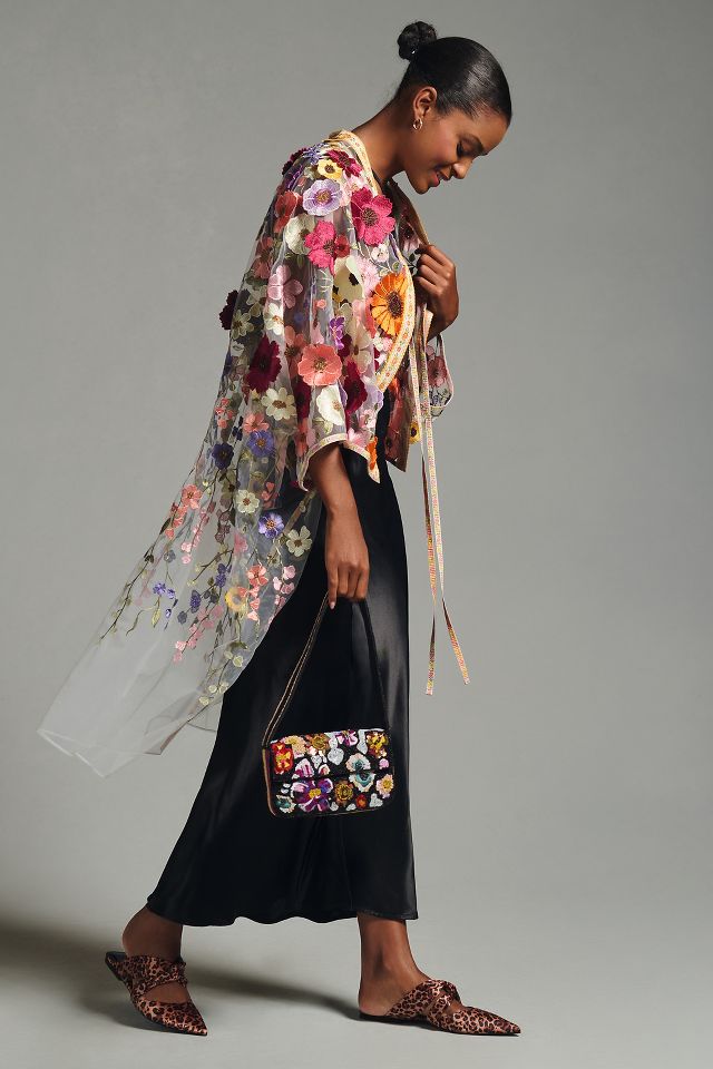 Self Contrast Floral Appliqué Duster | Anthropologie