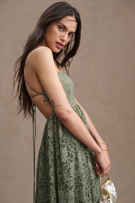 Bhldn Zoe Open-back Lace Midi Dress In Green