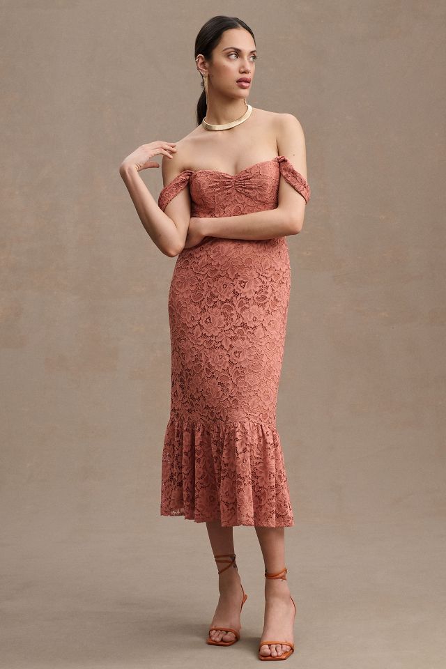 BHLDN Phoebe Off Shoulder Lace Midi Dress