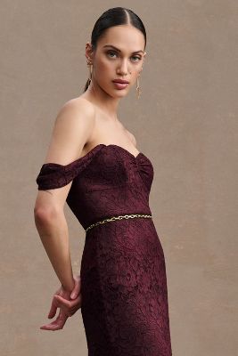 Bhldn Phoebe Off-shoulder Lace Midi Dress In Purple