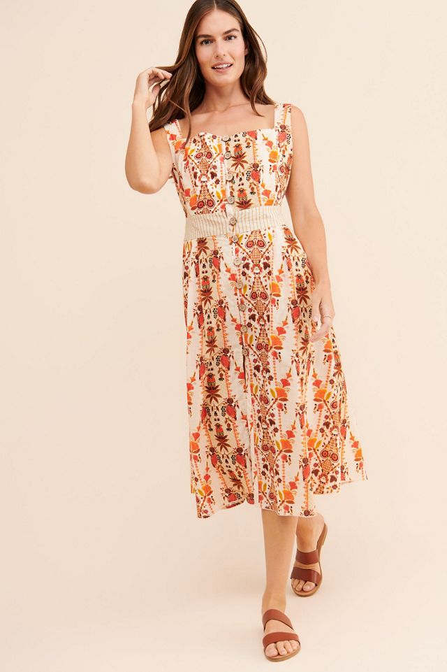 Agua Bendita Goldenrod Button Midi Dress | Anthropologie
