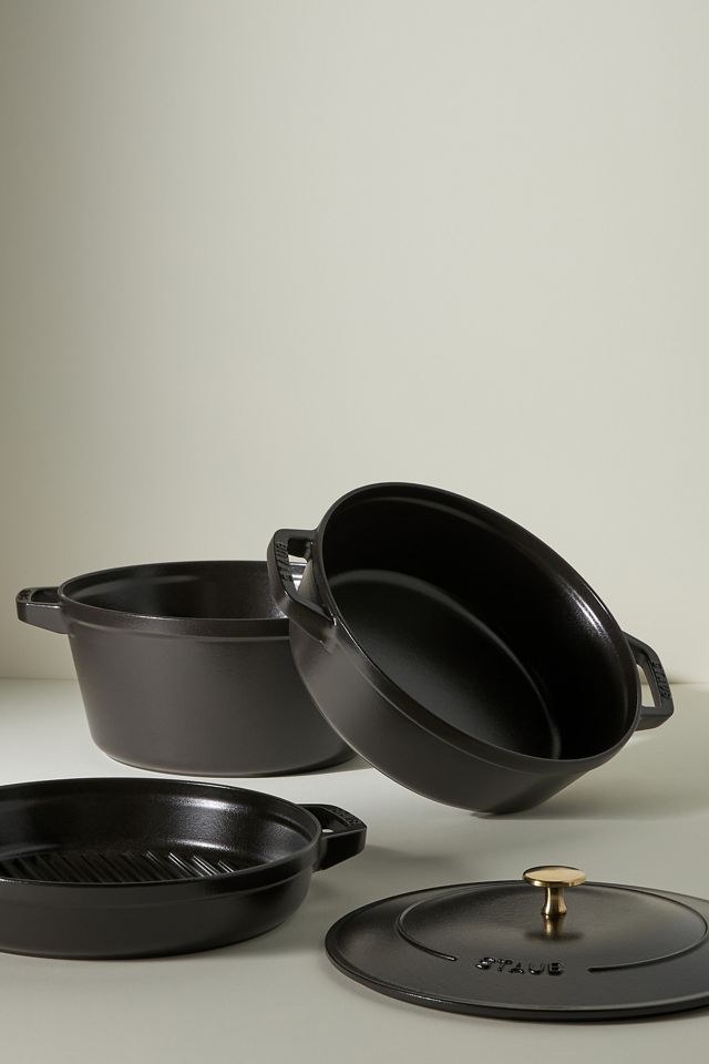 Staub Stackable Cast Iron Cookware Set - 4 Piece Matte Black