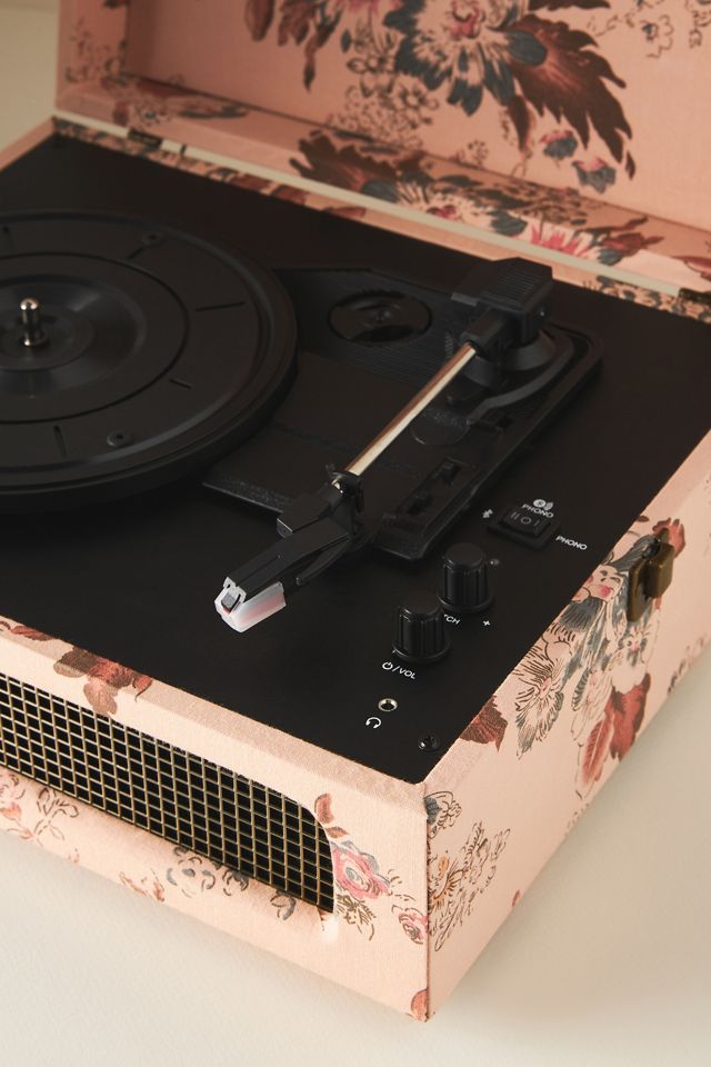 Floral Pink Portable Bluetooth Record Player with Speakers