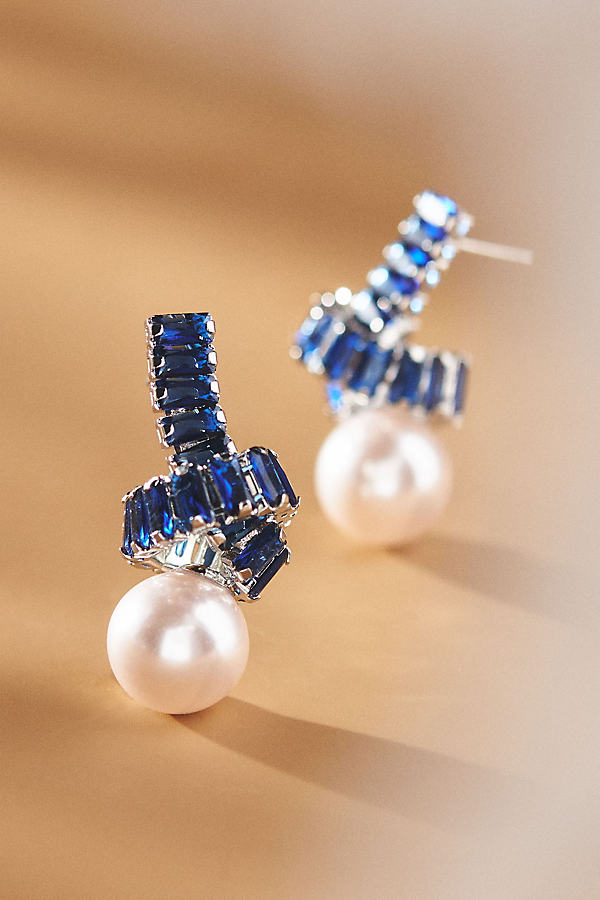 Gemelli Pearl & Rhinestone Twist Earrings In Blue