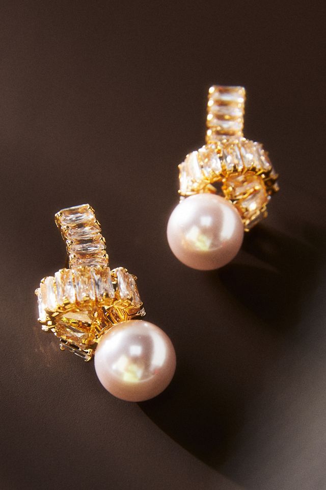Gemelli Pearl & Rhinestone Twist Earrings #1