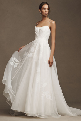 anthropologie Jenny Yoo Abernathy Organza A-Line Ball Skirt Wedding Gown Ivory