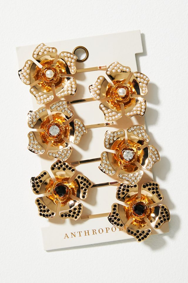 Anthropologie set of six floral crystal hair pins Set of Six Floral Crystal Hair Pins | Anthropologie main image 2